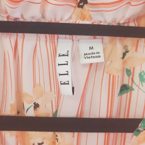 Elle semi sheer peach stripe & floral ruffle neck blouse medium - Picture 8 of 9